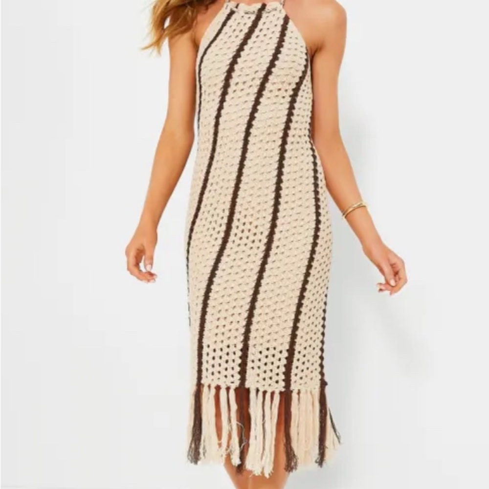 Tuckernuck Crochet Halter Midi Dress with Fringe New with tags